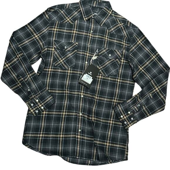 Hooey Men's Medium Plaid Flannel Pearl Snap  Black & Gray NWT - Picture 1 of 10